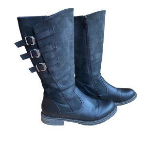 Patrizia Dercetis Faux Leather Suede Tall Boot Black Buckle Riding Country-8